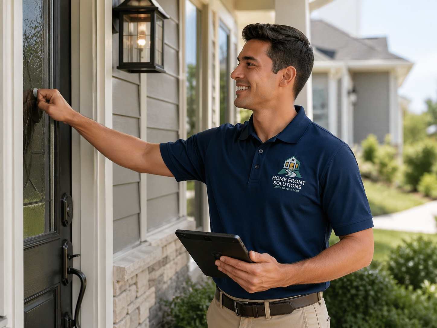 Home Front Solutions rep knocking on a front door